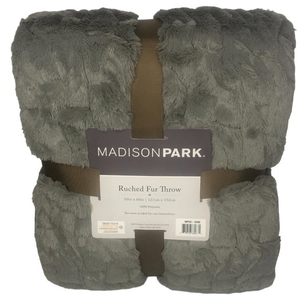 Madison Park Other - Madison Park GRAY Ultra Soft Ruched Faux Fur Throw Blanket 50X60"